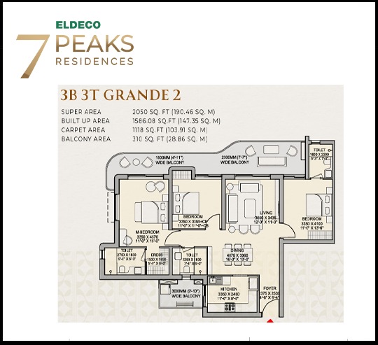 Eldeco 7 Peaks 3 BR Floor Plan